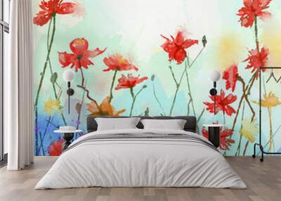 watercolor flowers painting.spring floral seasonal nature backgr Wall mural