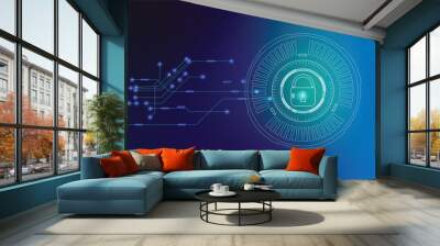 Cyber security and data protection. Future cyber technology web services for business and internet project. Vector illustration for your design with blue gradient background. Wall mural