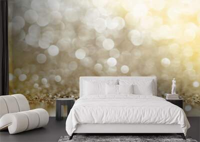 Gold, yellow,brown abstract light background, Golden shining lights, sparkling glittering Christmas lights. Blurred abstract holiday background. Wall mural