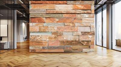 Grunge brown ,beige,orange,grey stone wall tiles texture backdrop.Wall natural brown stone dirty,dust.Wall and panel marble natural pattern for architecture and interior design or abstract background Wall mural