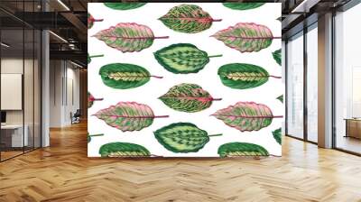 Watercolor painting colorful tropical palm leaf,green leaves seamless pattern background.Watercolor hand drawn illustration tropical exotic leaf prints for wallpaper,textile Hawaii aloha jungle style. Wall mural