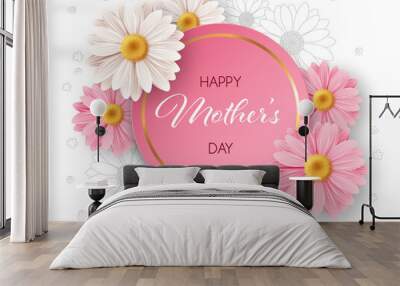 Happy Mothers day background with daisy flowers. Greeting card, invitation or sale banner template Wall mural