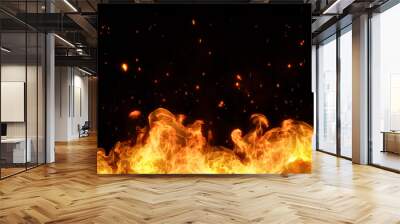 3D fire and Burning embers glowing. Fire Glowing Particles on Black Background Wall mural