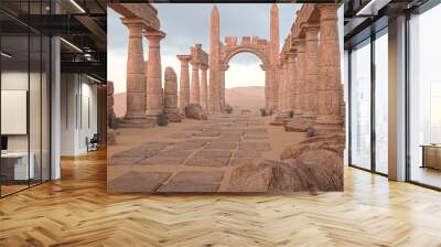 3D illustration rendering. a ruined ancient Egyptian building in the desert Wall mural