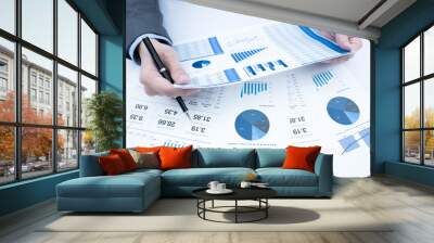 Close-up of graphs and charts analyzed by businessman Wall mural