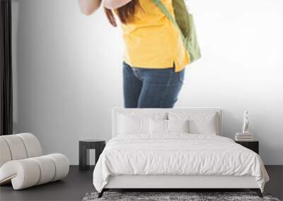 happy teen girl listening to music, full length, isolated on whi Wall mural