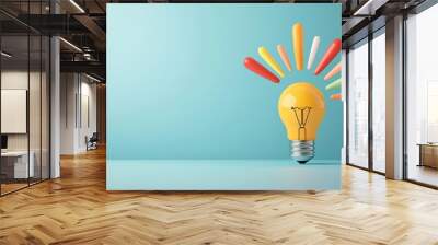 Lightbulb with rainbow-colored rays, idea explosion, flat design illustration Wall mural