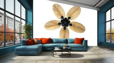 modern wooden bladed ceiling fan with lamp against a paneled whi Wall mural