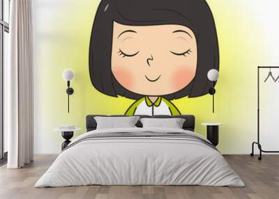 cute girl meditate yoga pose cartoon vector illustration Wall mural