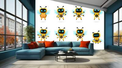 et of cute bee robot ai character in many pose Wall mural