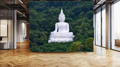 Big Buddha white color, at Wat Thep Phitak Punnaram temple in the mountain and forest, Korat, Thailand.Unseen  white buddha in forest. Wall mural