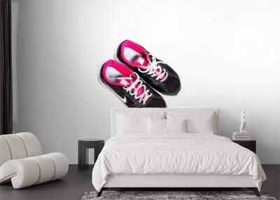 vintage used shoes on white background.Old sneakers on white. Wall mural