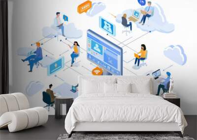 A visual of remote sales teams using cloud-based tools to collaborate, manage leads, and close deals from anywhere. Wall mural