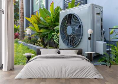 air source heat pump outdoor unit. The energy stored in the air is simply extracted and can be used for heating in winter, hot water, and cooling at summer. Wall mural