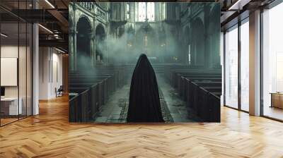 Back view of nun in church created. Wall mural