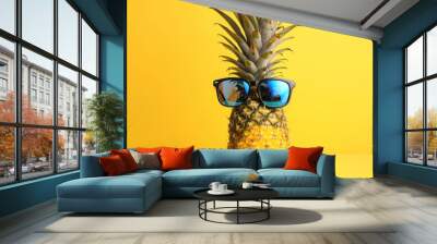 Hipster pineapple with trendy sunglasses on isolated background. Wall mural