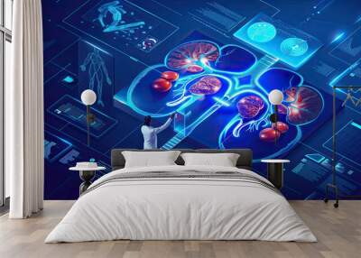 Medical research or kidney health care with diagnostics and biometrics infographics is important for clinical and hospital dialysis or kidney stone disease. Wall mural