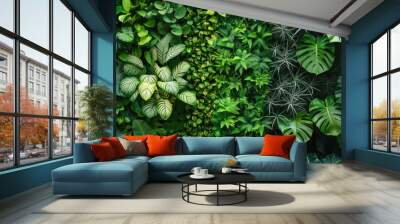 Vertical garden wall with various green plants Wall mural