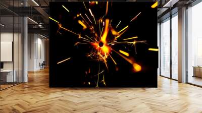 Fire Sparks With Motion Blur Effect Over Black Background Wall mural