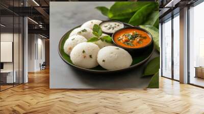 Traditional South Indian Idli with Spicy Coconut Chutney Wall mural