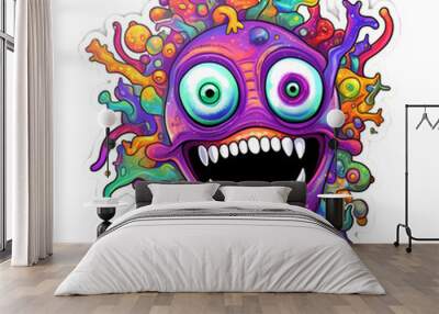 Awesome trippy cartoon Cosmic psychedelic silly funny goofy, sticker style, 4k hyper detailed Wall mural