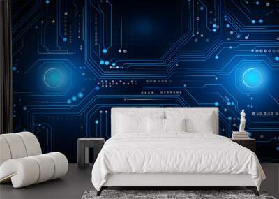 Modern abstract technology concept, blue background, digital circuit communication circle, innovation Wall mural