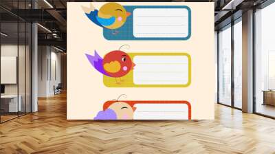 Colorful Cartoon Birds on Printable Labels for Kids Wall mural