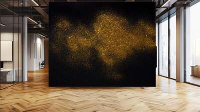 group of Golden flakes are scattered on the black surface. gold particle for graphic resources. Wall mural