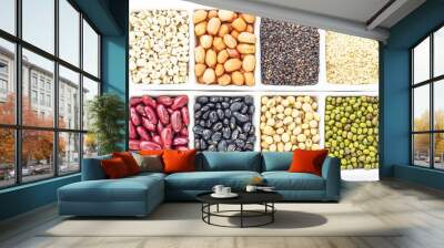 Seeds, whole grains in isolate on white. Wall mural