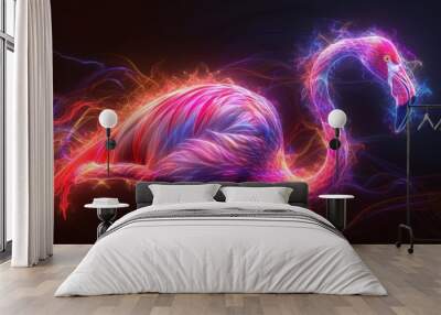 Neon Flamingo in Dynamic Digital Light Art Wall mural