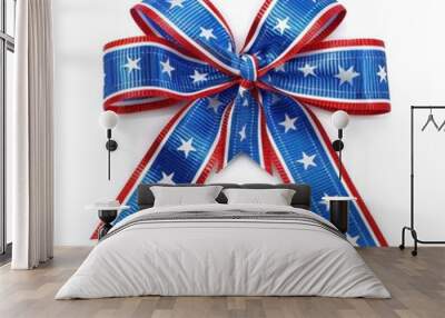 Patriotic Blue Ribbon Bow with Stars Wall mural