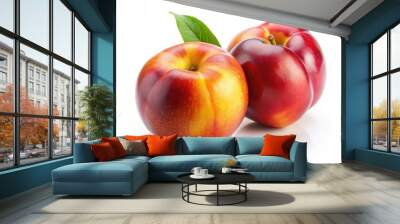 Two fresh ripe nectarines on white background Wall mural