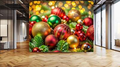 Macro Christmas Banner Images with Festive Ornaments and Decorations for Holiday Celebrations Wall mural