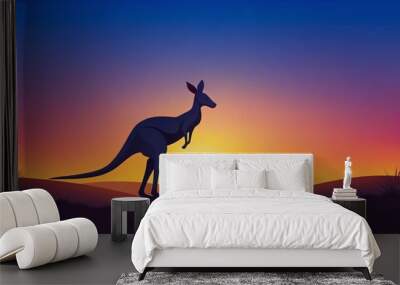 Minimalist Silhouette of a Kangaroo at Dusk - Evening Vector Art Wall mural