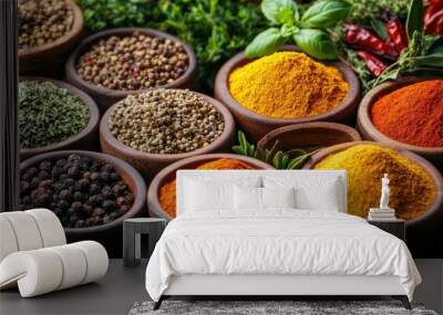 Colorful Spices and Herbs in Small Bowls Wall mural