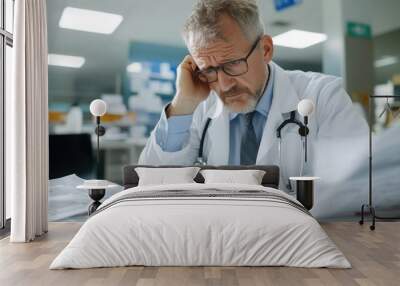 Doctor Reviewing Medical Debt Stress and Financial Strain Wall mural