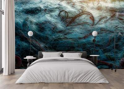 Old fishing net on the beach. Wall mural