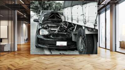 car accident on the road, automobile transportation dangerous on street, Insurance claim. Wall mural