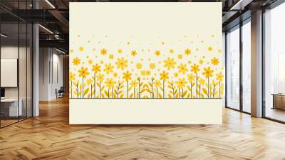 Seamless border with yellow flowers and leaves, spring blossom decoration, Vector illustration, generative ai Wall mural