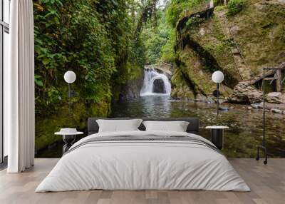 Waterfall of Nambillo river, Mindo rain forest, Ecuador Wall mural