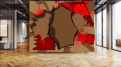 Cartoon red and brown classic comic book background. Retro vector comics pop art design. Wall mural