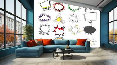 Cartoon set explosion effects and speech bubbles, pop art vector style. Comics book background templates. Wall mural