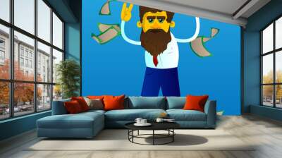 Yellow man with hands in rocker pose. Vector cartoon illustration. Wall mural