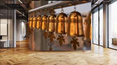 Golden bells in a Buddhist temple in Bangkok, Thailand Wall mural