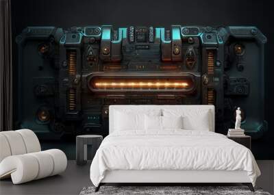 Futuristic sci-fi health bar indicator device interface for cyberpunk and steampunk environments as asset in gaming or as tech mockups Wall mural