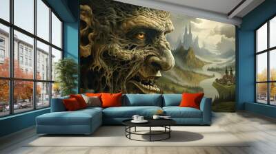 Giant troll face mountain fantasy landscape generative ai Wall mural