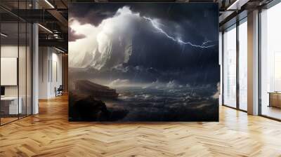 Noah's ark in the storm and flood on the mountain biblical scenery Wall mural