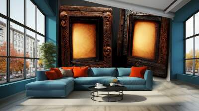 two picture frames with mirror inserts inside in victorian mansion mockup Wall mural