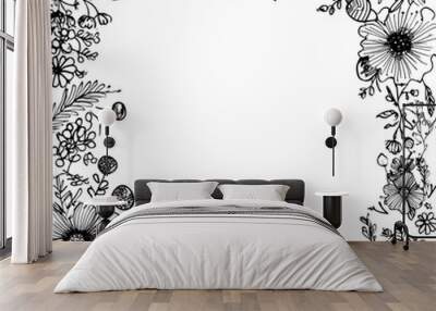 Black flower/ Floral border/ frame on white background PNG Wall mural