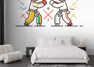 Olympic games Paris 2024, two boys are playing jodo, in vector art. A sports illustration with white clean background, player icon  Wall mural